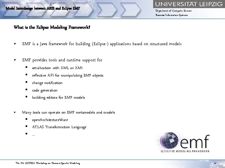 Model Interchange between ARIS and Eclipse EMF Department of Computer Science Business Information Systems