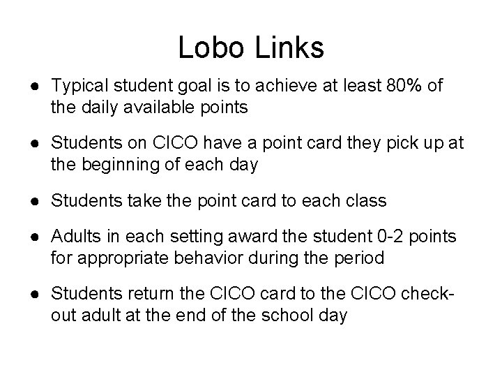 Lobo Links ● Typical student goal is to achieve at least 80% of the
