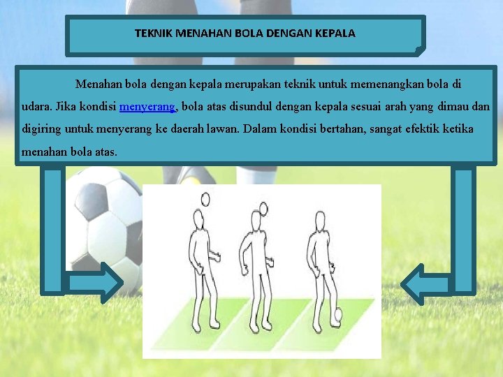 TEKNIK MENAHAN BOLA DENGAN KEPALA Menahan bola dengan kepala merupakan teknik untuk memenangkan bola