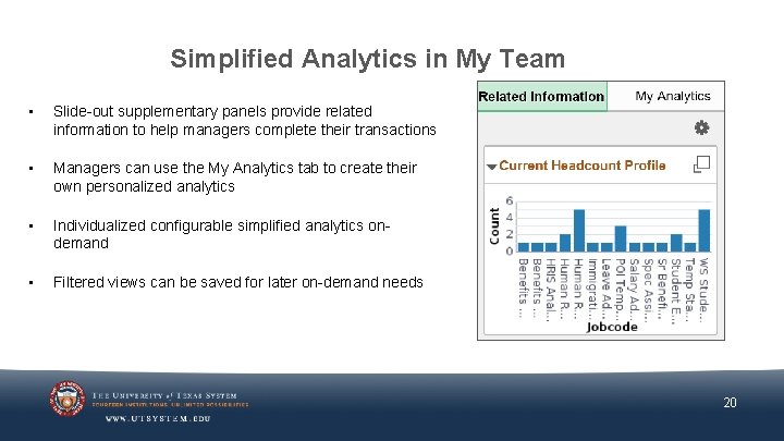 Simplified Analytics in My Team • Slide-out supplementary panels provide related information to help