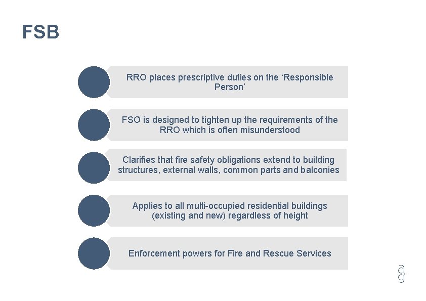 FSB RRO places prescriptive duties on the ‘Responsible Person’ FSO is designed to tighten