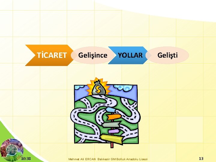 TİCARET 10: 38 Gelişince YOLLAR Mehmet Ali ERCAN Balıkesir GM Bolluk Anadolu Lisesi Gelişti