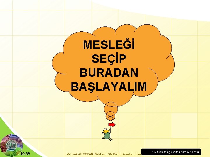 MESLEĞİ SEÇİP BURADAN BAŞLAYALIM 10: 39 Mehmet Ali ERCAN Balıkesir GM Bolluk Anadolu Lisesi