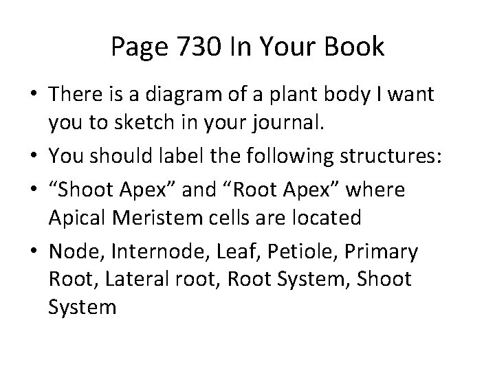 Page 730 In Your Book • There is a diagram of a plant body Page 730 In Your Book • There is a diagram of a plant body