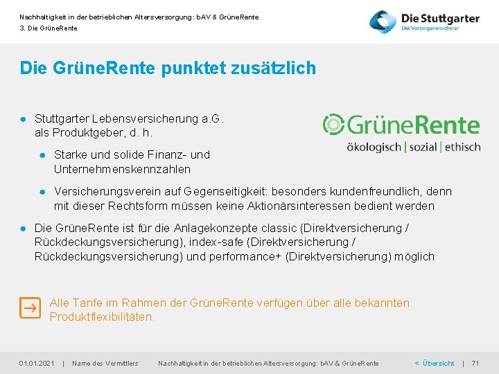 Nachhaltigkeit in der betrieblichen Altersversorgung: b. AV & Grüne. Rente 3. Die Grüne. Rente