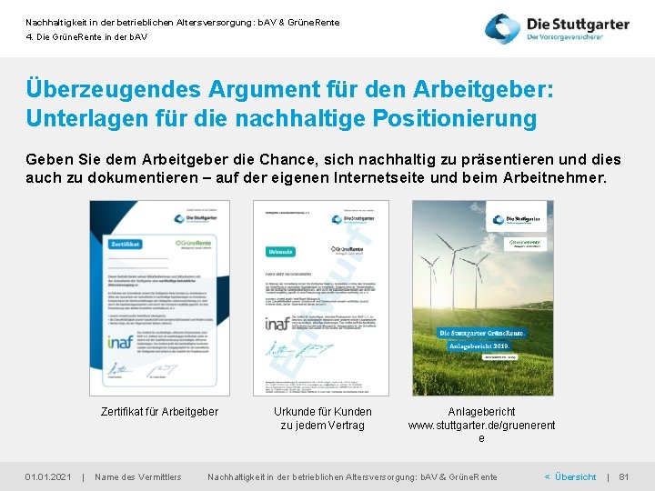 Nachhaltigkeit in der betrieblichen Altersversorgung: b. AV & Grüne. Rente 4. Die Grüne. Rente