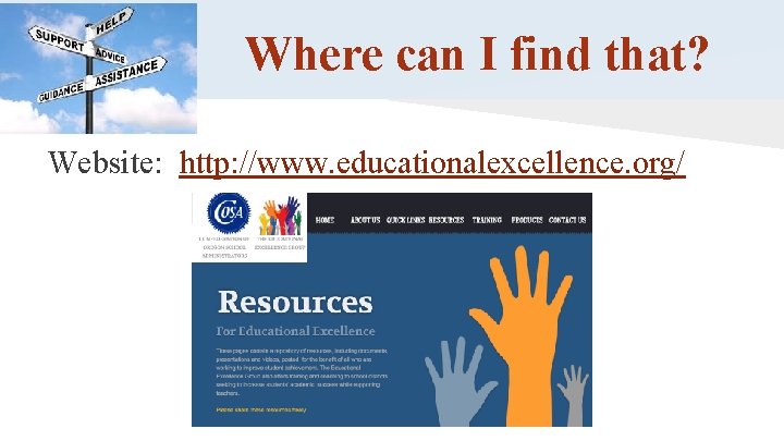 Where can I find that? Website: http: //www. educationalexcellence. org/ 