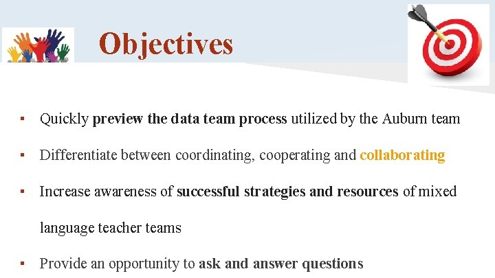 Objectives ▪ Quickly preview the data team process utilized by the Auburn team ▪