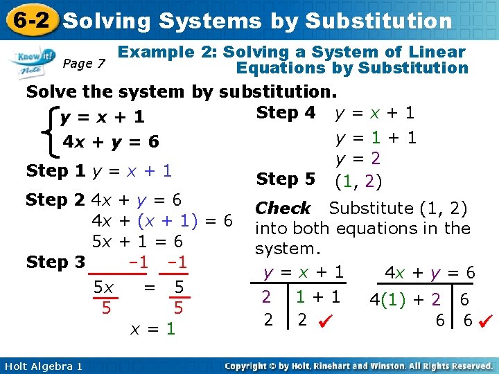 6 -2 Solving Systems by Substitution Example 2: Solving a System of Linear Page 6 -2 Solving Systems by Substitution Example 2: Solving a System of Linear Page