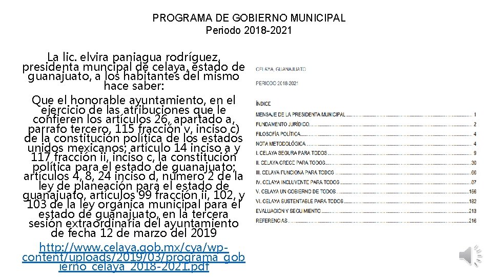 PROGRAMA DE GOBIERNO MUNICIPAL Periodo 2018 -2021 E GOBIERNO MUNICIPAL La lic. elvira paniagua