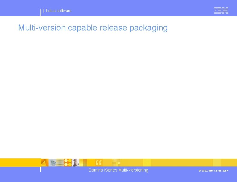 | Lotus software Multi-version capable release packaging Domino i. Series Multi-Versioning © 2002 IBM