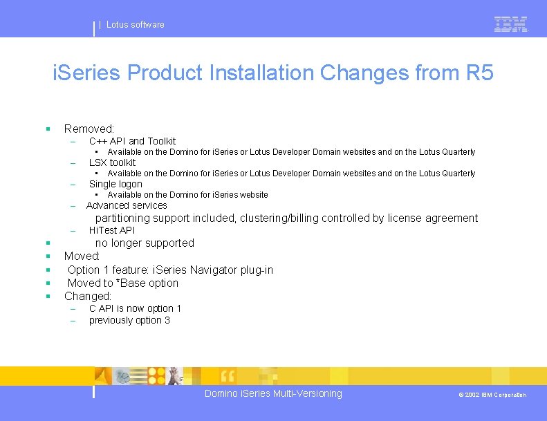 | Lotus software i. Series Product Installation Changes from R 5 § Removed: –