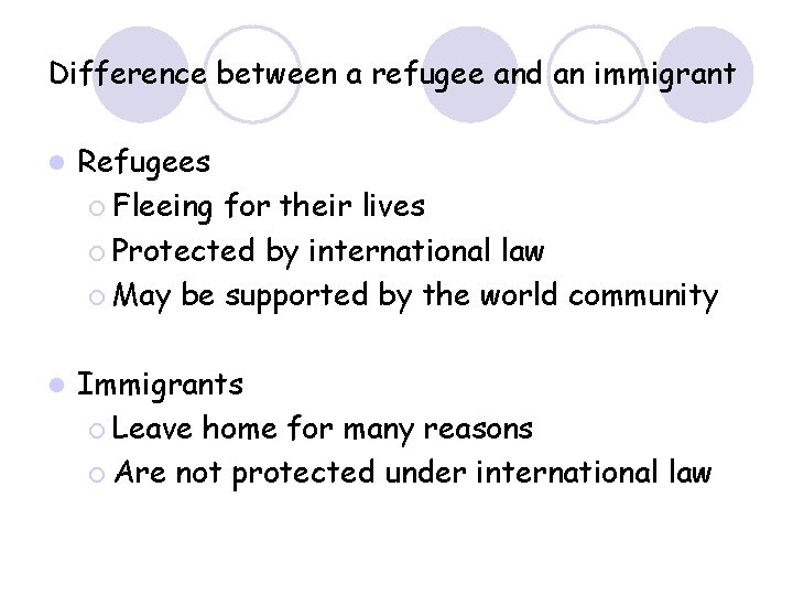 Difference between a refugee and an immigrant l Refugees ¡ Fleeing for their lives