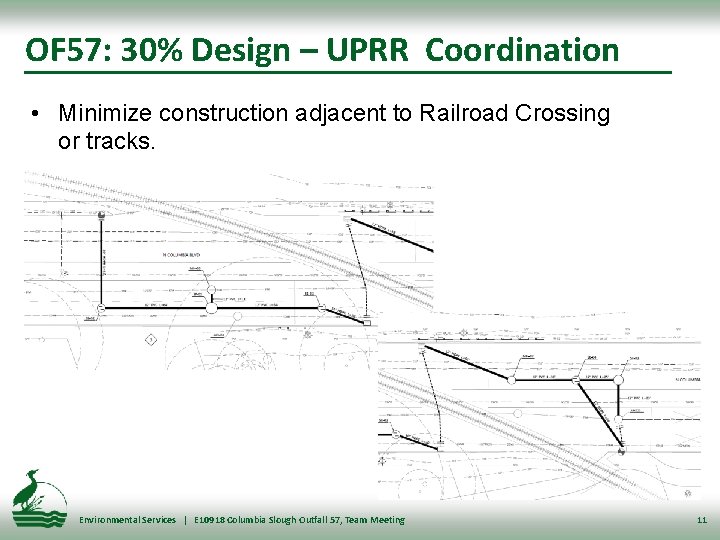 OF 57: 30% Design – UPRR Coordination • Minimize construction adjacent to Railroad Crossing