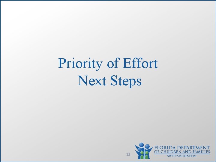 Priority of Effort Next Steps 32 