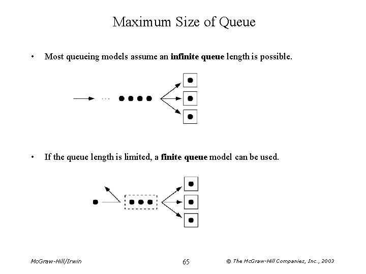 Maximum Size of Queue • Most queueing models assume an infinite queue length is