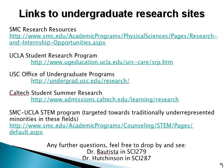 Links to undergraduate research sites 19 