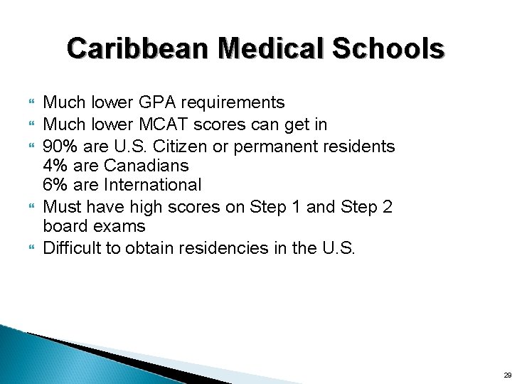 Caribbean Medical Schools } } } Much lower GPA requirements Much lower MCAT scores