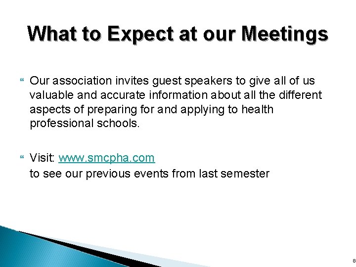 What to Expect at our Meetings } Our association invites guest speakers to give