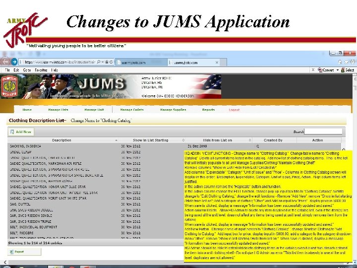 Changes to JUMS Application “Motivating young people to be better citizens” 