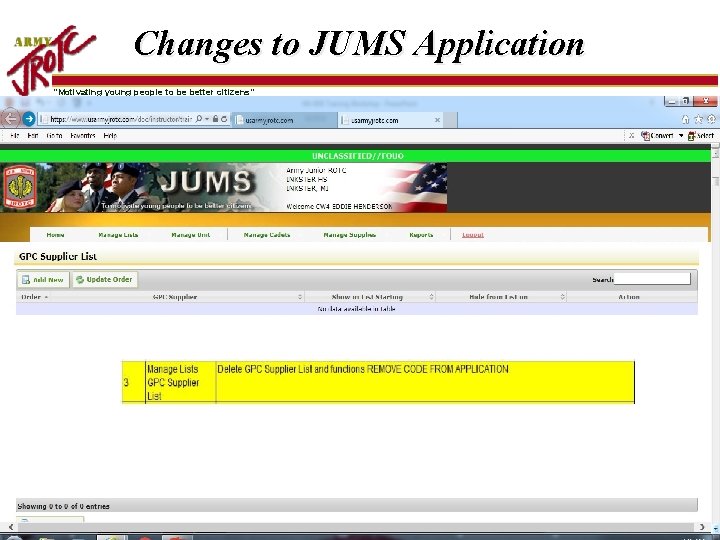 Changes to JUMS Application “Motivating young people to be better citizens” 