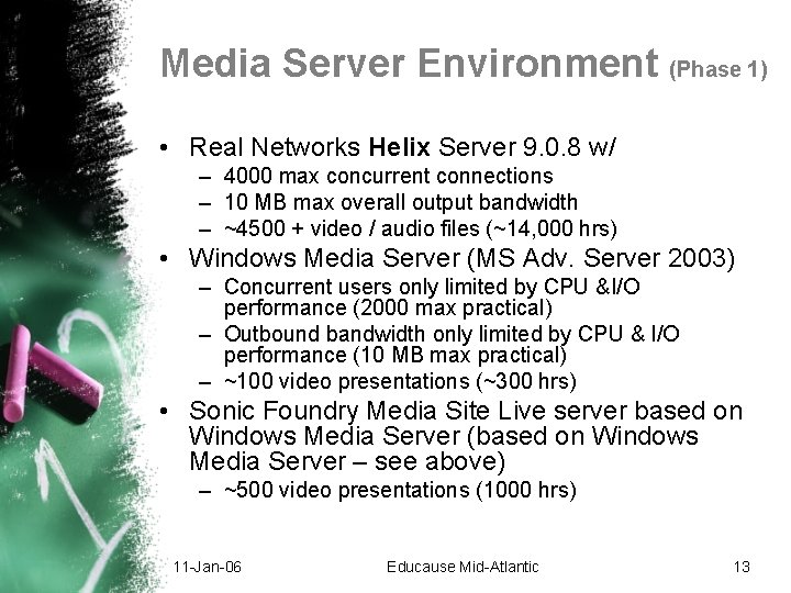 Media Server Environment (Phase 1) • Real Networks Helix Server 9. 0. 8 w/ Media Server Environment (Phase 1) • Real Networks Helix Server 9. 0. 8 w/