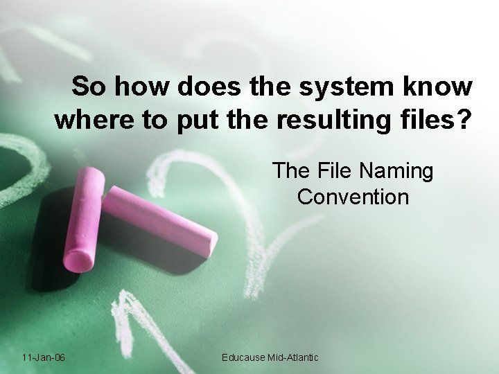 So how does the system know where to put the resulting files? The File So how does the system know where to put the resulting files? The File