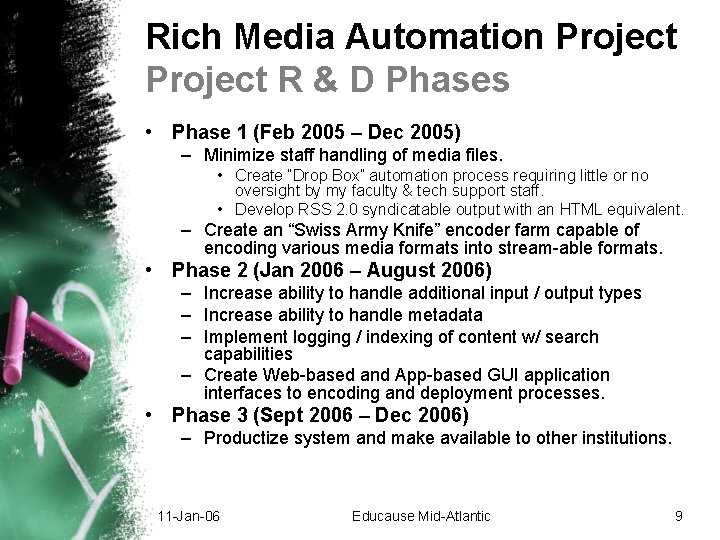 Rich Media Automation Project R & D Phases • Phase 1 (Feb 2005 – Rich Media Automation Project R & D Phases • Phase 1 (Feb 2005 –