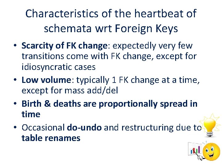 Characteristics of the heartbeat of schemata wrt Foreign Keys • Scarcity of FK change: