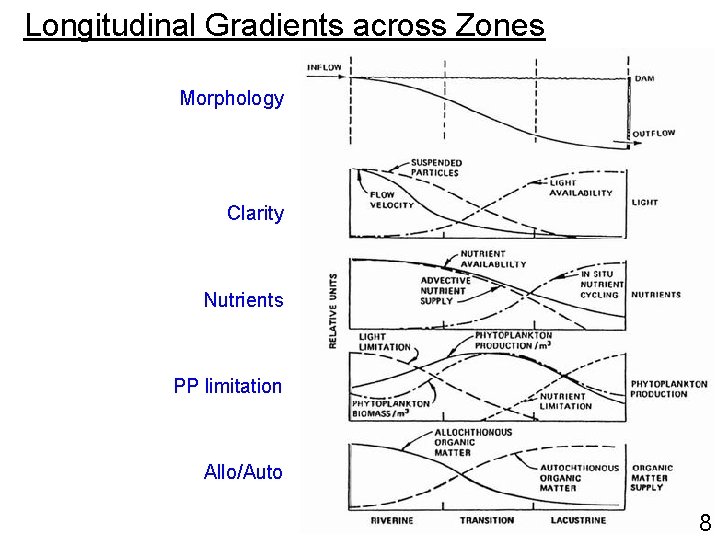 Longitudinal Gradients across Zones Morphology Clarity Nutrients PP limitation Allo/Auto 8 