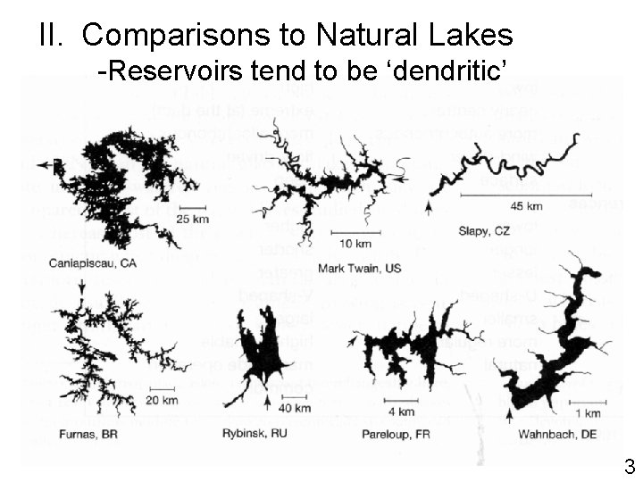 II. Comparisons to Natural Lakes -Reservoirs tend to be ‘dendritic’ 3 