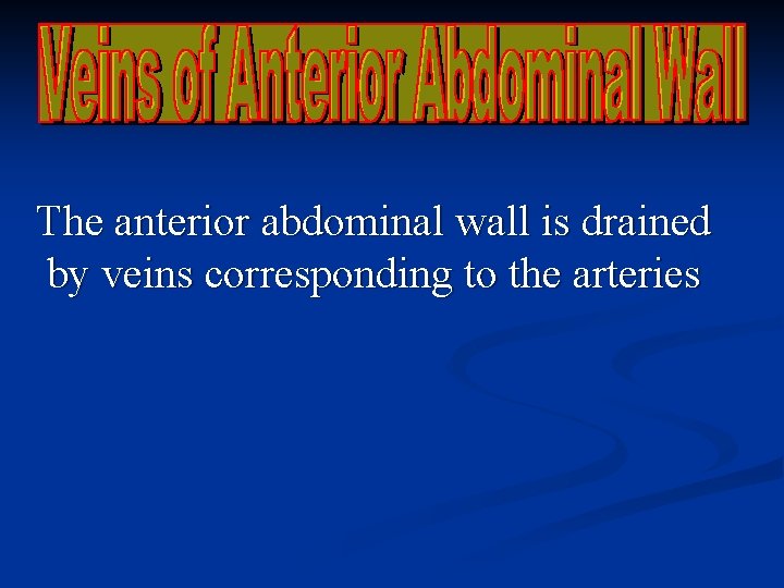The anterior abdominal wall is drained by veins corresponding to the arteries The anterior abdominal wall is drained by veins corresponding to the arteries