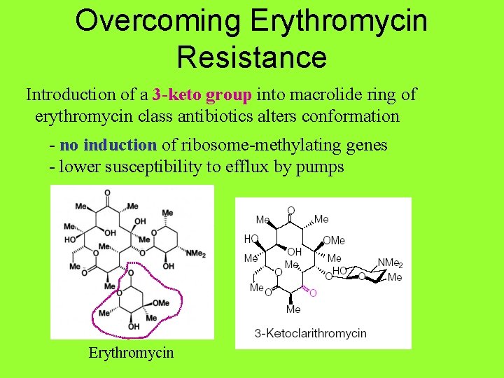 Overcoming Erythromycin Resistance Introduction of a 3 -keto group into macrolide ring of erythromycin