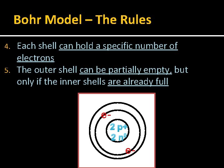 Bohr Model – The Rules Each shell can hold a specific number of electrons