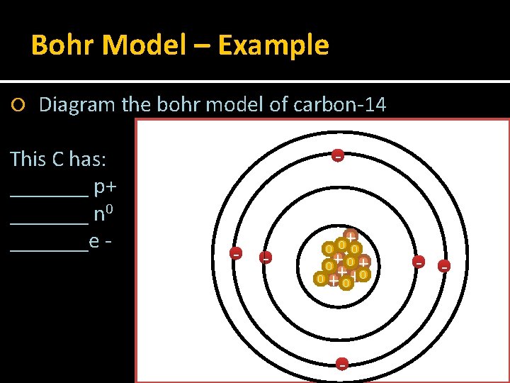 Bohr Model – Example Diagram the bohr model of carbon-14 This C has: _______