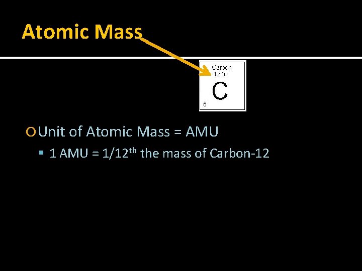 Atomic Mass Unit of Atomic Mass = AMU 1 AMU = 1/12 th the