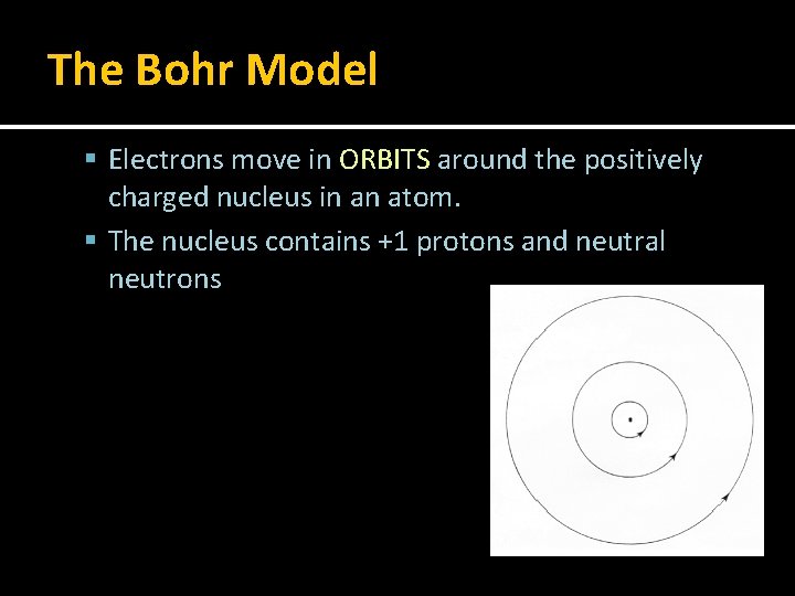 The Bohr Model Electrons move in ORBITS around the positively charged nucleus in an