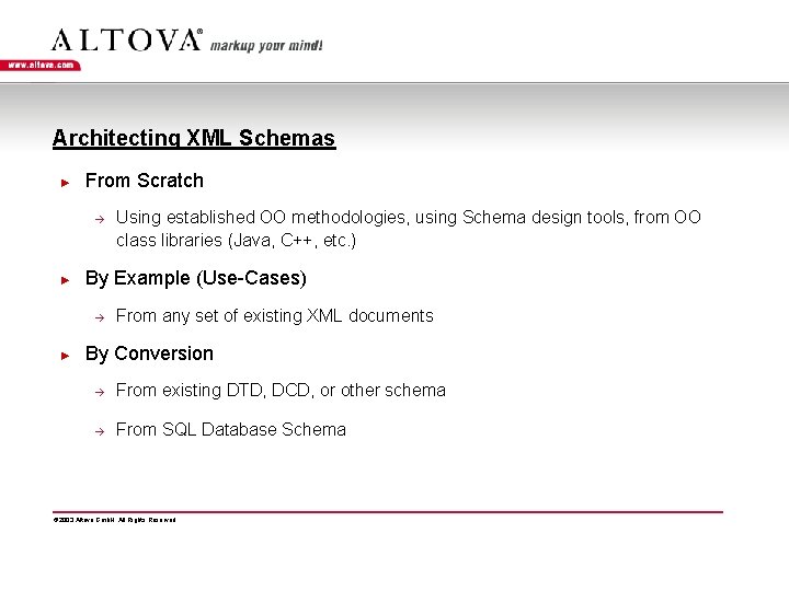 Architecting XML Schemas ► From Scratch à ► By Example (Use-Cases) à ► Using