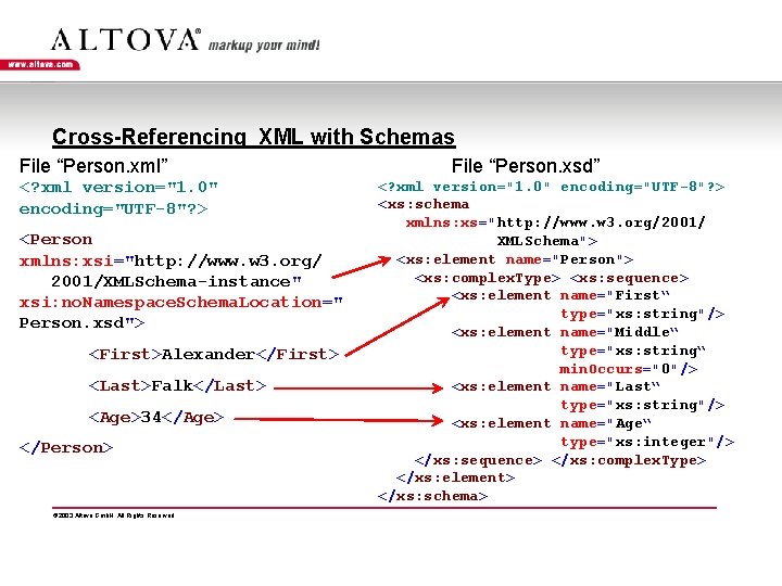 Cross-Referencing XML with Schemas File “Person. xml” <? xml version="1. 0" encoding="UTF-8"? > <Person