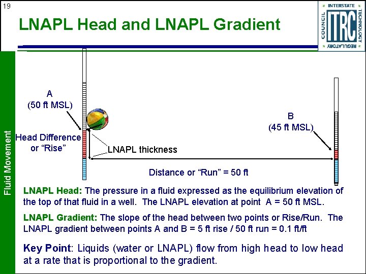 19 LNAPL Head and LNAPL Gradient Fluid Movement A (50 ft MSL) Head Difference
