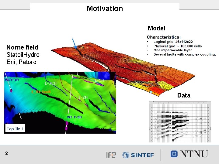 Motivation Model Norne field Statoil. Hydro Eni, Petoro Data 2 
