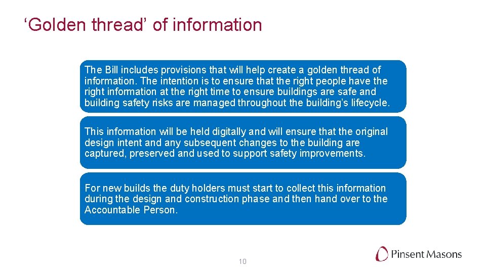 ‘Golden thread’ of information The Bill includes provisions that will help create a golden