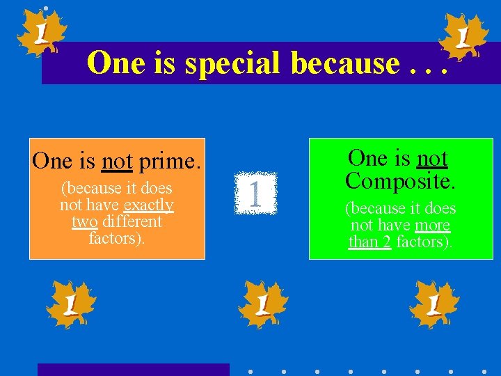 One is special because. . . One is not prime. (because it does not