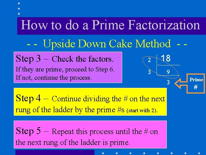 How to do a Prime Factorization - - Upside Down Cake Method - Step