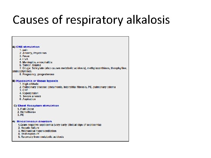 Causes of respiratory alkalosis 