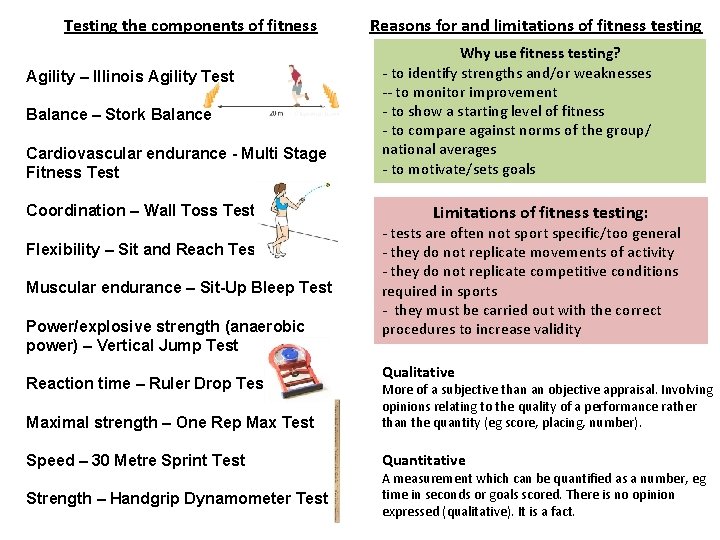 Testing the components of fitness Agility – Illinois Agility Test Balance – Stork Balance