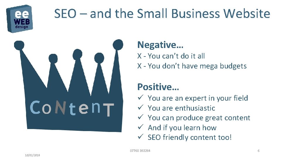 SEO – and the Small Business Website Negative… X - You can’t do it