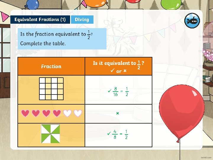 Equivalent Fractions (1) Diving 1 2 Fraction 8 16 1 2 4 8 1