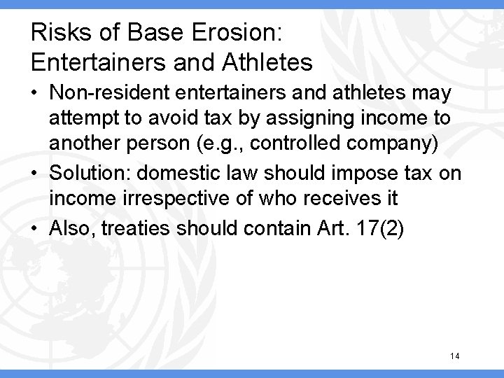 Risks of base erosion with respect to