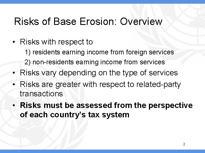 Risks of base erosion with respect to